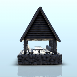 Salle de réception en bois avec base en pierre (5)
