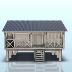 Cabane sur pilotis avec barils en bois (6)