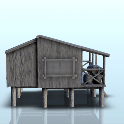Cabane sur pilotis avec barils en bois (6)