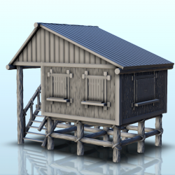Wooden cabin on stilts with...