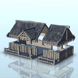Maison médiévale avec terrasse et toit de chaume (1)