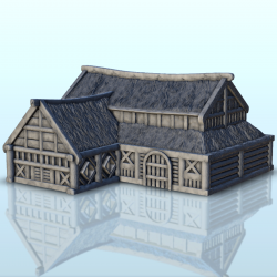 Grande maison médiévale avec toit de chaume à plusieurs étages (8)
