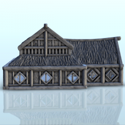 Grande maison médiévale avec toit de chaume à plusieurs étages (8)