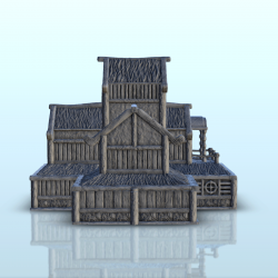 Grand palais médiéval avec toit de chaume et terrasses (13)