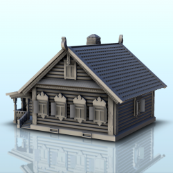 Maison slave en rondins avec toit sculpté et auvent (8)