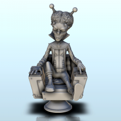 Scientifique alien avec antennes crâniennes et fauteuil high-tech (2) (+ version pré-supportée & socle rond)