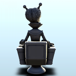 Alien scientist with cranial antennas and high-tech chair (2) (+ pre-supported version & rounded base)