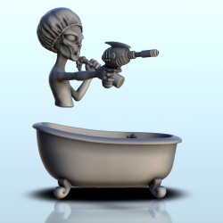Alien armé dans sa baignoire avec canard flottant (5) (+ version pré-supportée & socle rond)