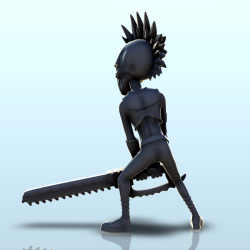 Punk alien avec armure et épée-tronçonneuse (9) (+ version pré-supportée & socle rond)
