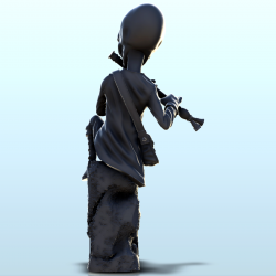 Joueur de flûte alien sur pierre (18) (+ version pré-supportée & socle rond)