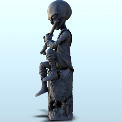 Alien flute player on stone (18) (+ pre-supported version & rounded base)