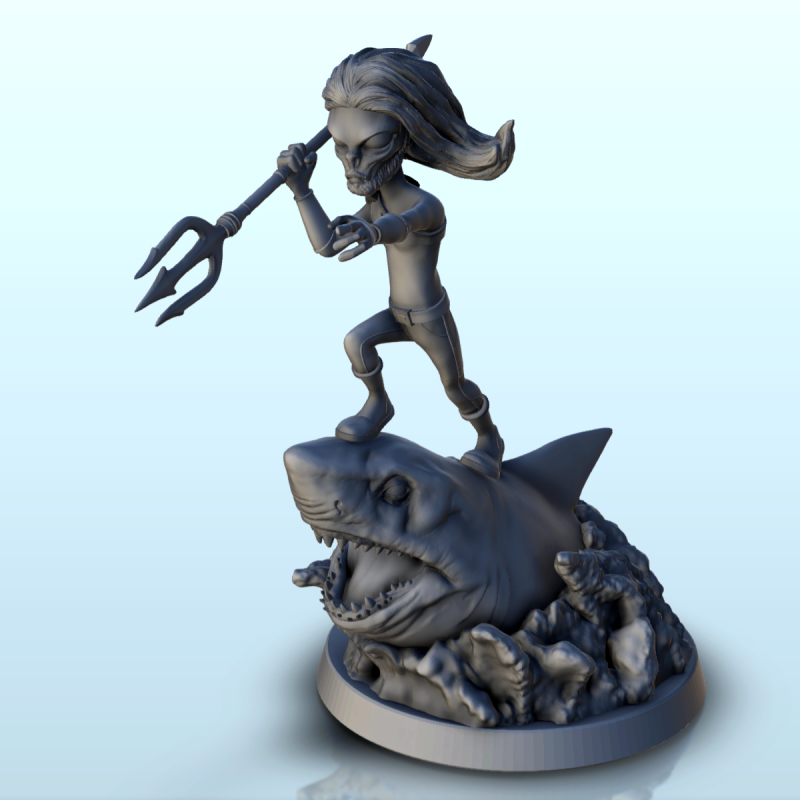 Alien with beard and strident on shark (22) (+ pre-supported version & rounded base)