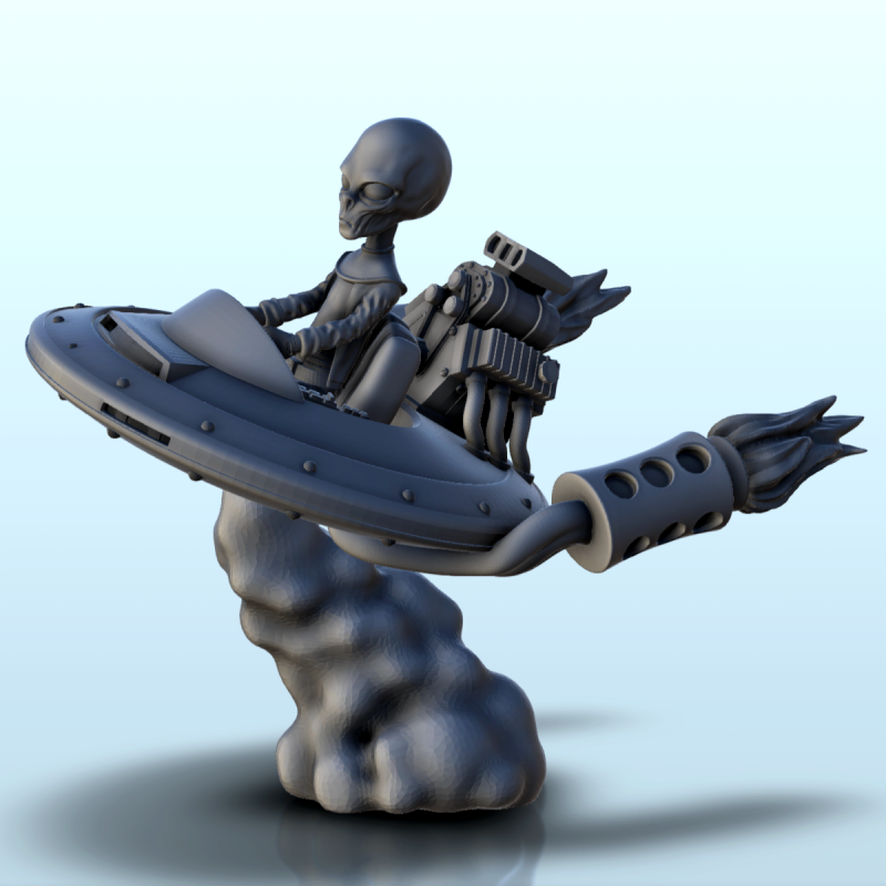 Navette alien avec pilote et double réacteur (24) (+ version pré-supportée & socle rond)