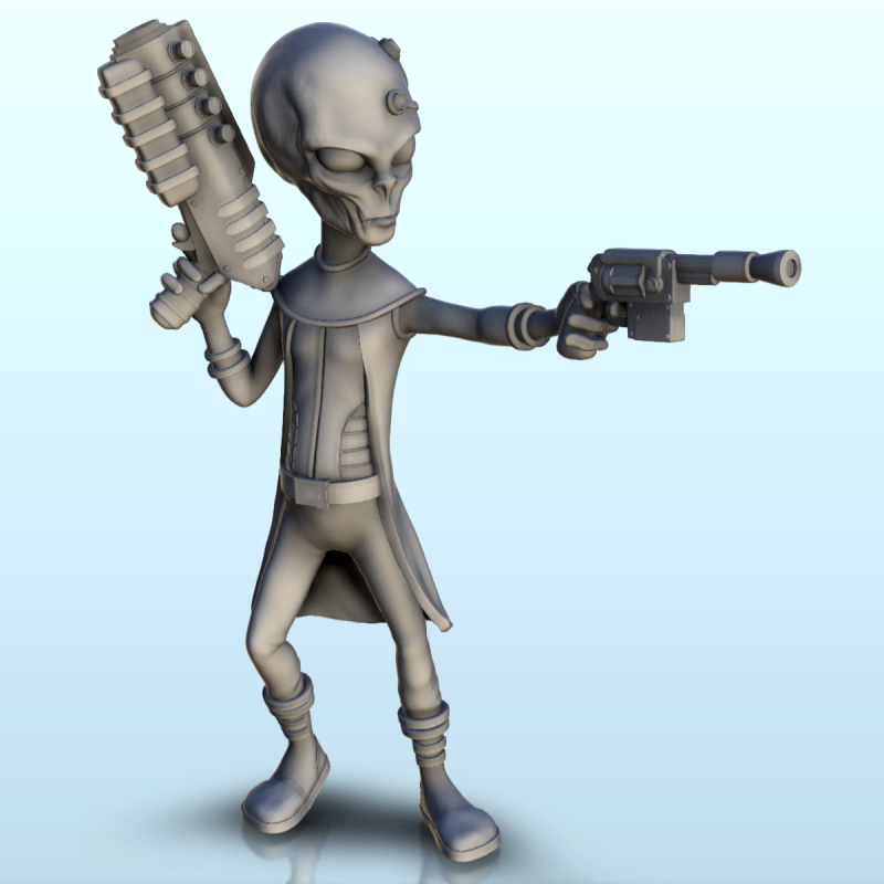 Soldat alien avec revolver et fusil laser (30) (+ version pré-supportée & socle rond)