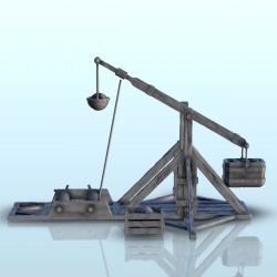 Medieval trebuchet with stones and counterweights (4)