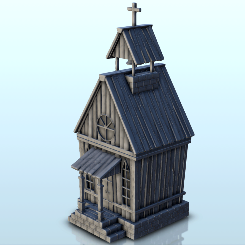 Église carrée en bois avec clocher (2)