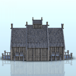 Grand bâtiment viking avec double entrée et rambardes (5)