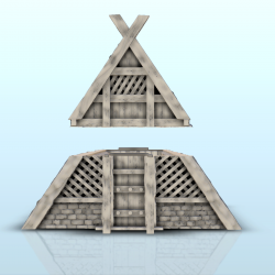 Bâtiment viking avec toit en biseau et colonne en bois (6)
