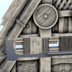 Viking building in thatch and wood with ornaments (7)