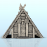 Bâtiment viking en chaume et bois avec ornements (7)