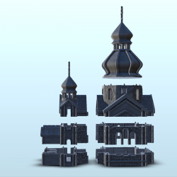 Orthodox brick cathedral with bell tower and double towers (3)