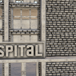 Grand hôpital en pierre avec échelles et baies vitrées (5)