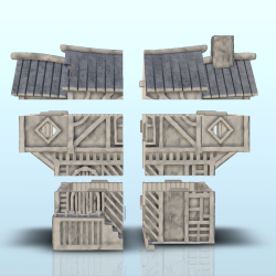 Maison médiévale avec escalier d'accès et toit en plusieurs parties (3)