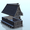 Medieval house in wood and stone with canopy and concave roof (12)