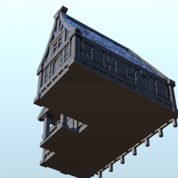 Maison médiévale en bois et pierre avec auvent et toit concave (12)