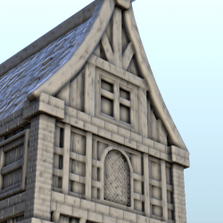 Maison médiévale en bois et pierre avec auvent et toit concave (12)
