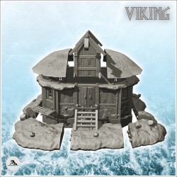 Raised Viking attic with access stairs and thatched roof (1)