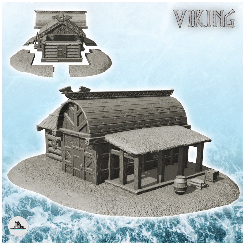 Entrepôt viking en bois avec auvent et accessoires (2)