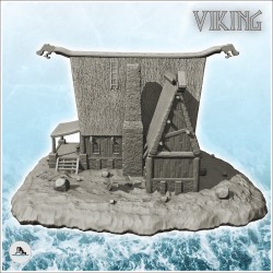 Viking lord's residence with wooden deck and fireplace (4)