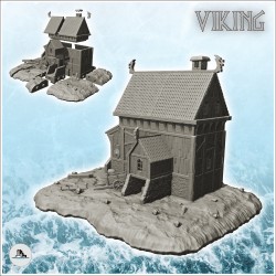 Grande maison viking en bois et pierre avec escalier taillé et accessoires (5)