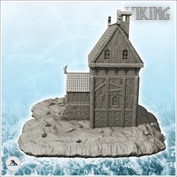 Large wooden and stone Viking house with carved stairs and accessories (5)