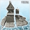 Large wooden and stone Viking house with carved stairs and accessories (5)