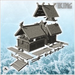 Viking city hall on wooden platform with access stairs (6)