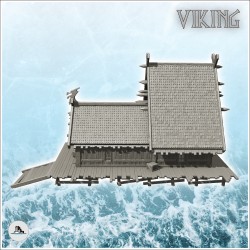 Viking city hall on wooden platform with access stairs (6)