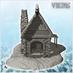 Entrepôt de stockage viking avec toit en chaume, auvent et sous-sol (12)