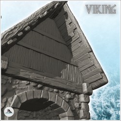 Viking storage shed with thatched roof, canopy and basement (12)