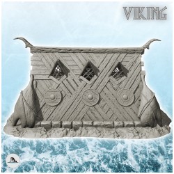 Maison viking avec large entrée en bois et galets au sol (16)