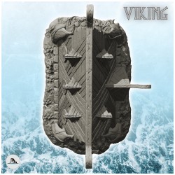 Maison viking avec large entrée en bois et galets au sol (16)