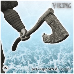 Guerrier viking torse nu avec hache et tête coupée (2)