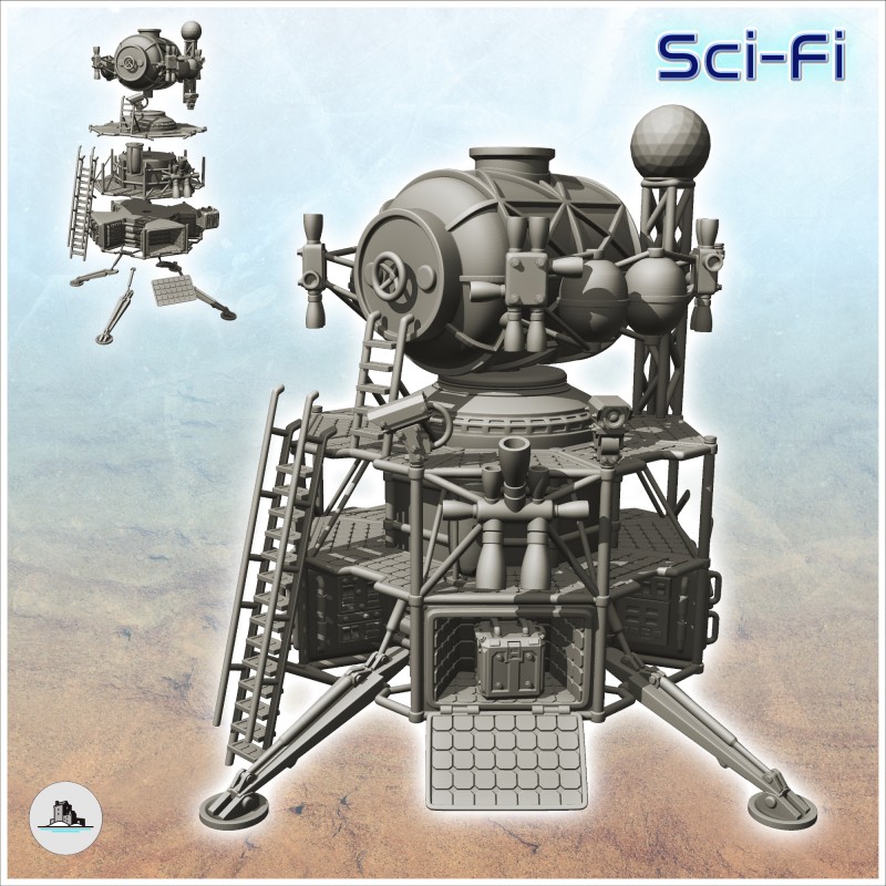 Sonde d'exploration spatiale avec échelles et bacs de stockages (10)