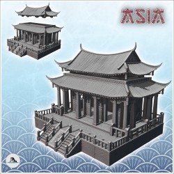 Large temple asiatique avec plate-forme à rambardes et escalier d'accès (32)