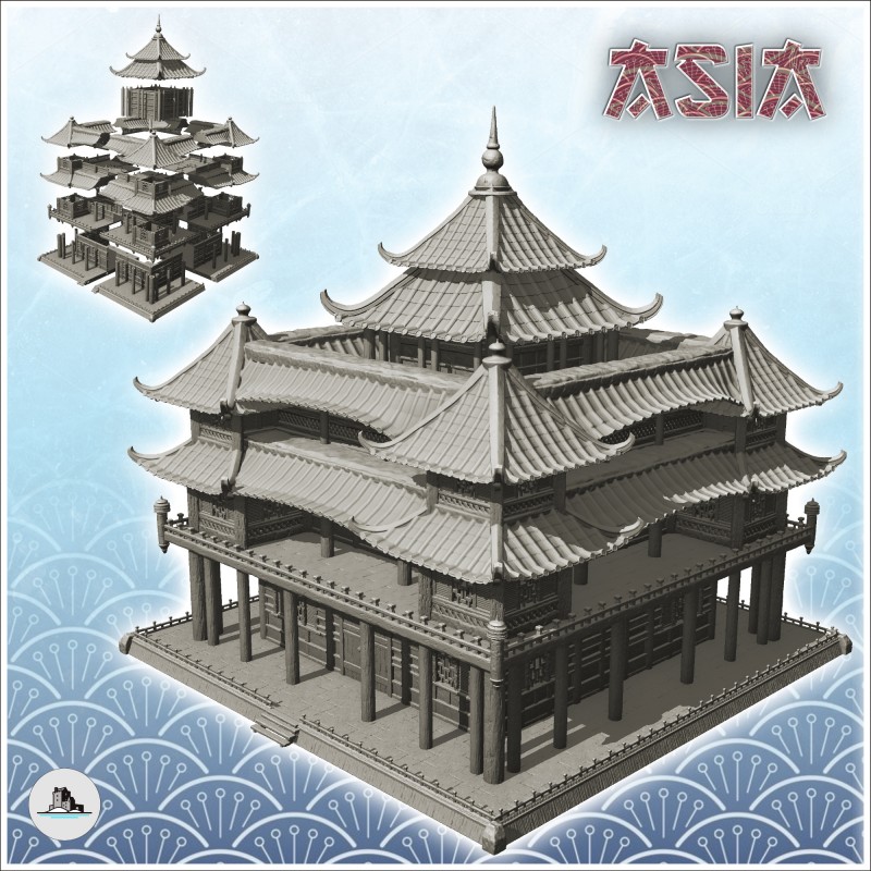 Big Asian palace with main tower and triple floors (38)