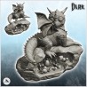 Baby winged dragon sitting on rock and mushrooms (11)