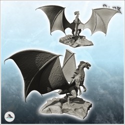 Dragon with big wings standing on rocky ground (18)