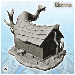 Medieval house with tiled roof and pipes with fish-shaped tree (11)