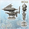 Large steampunk flying ship with wooden hull and multiple sails (1)